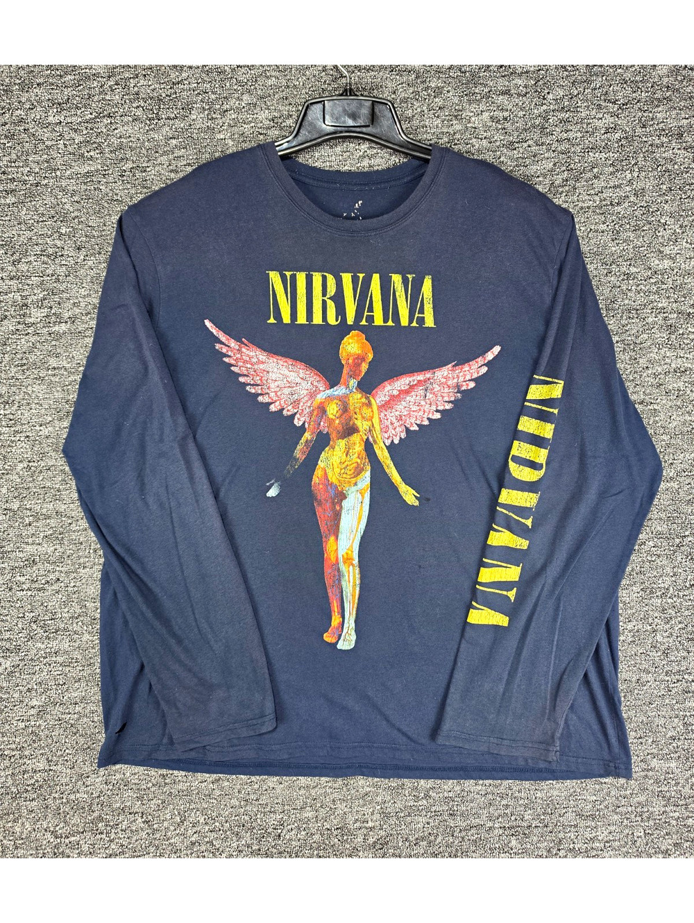 Nirvana In Utero Angel Winged Figure Graphic Long Sleeve Shirt Navy Blue Sz 2XL